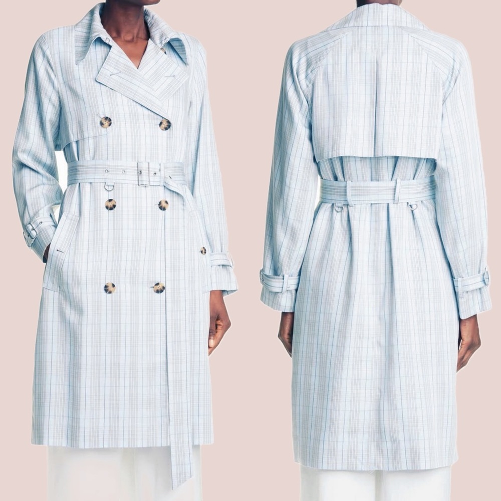 Club Monaco The Plaid Everywear Trench Coat Blue Mix Size XL